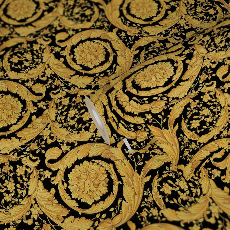 Versace Floral Garland 2 Wallpaper - Gold/Black