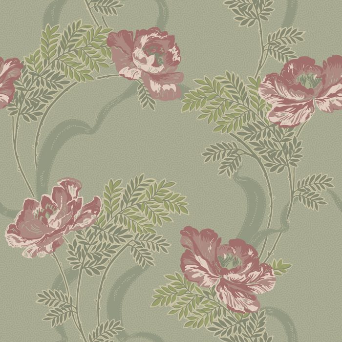 Sample - Ovansjo Poppy Wallpaper - Green