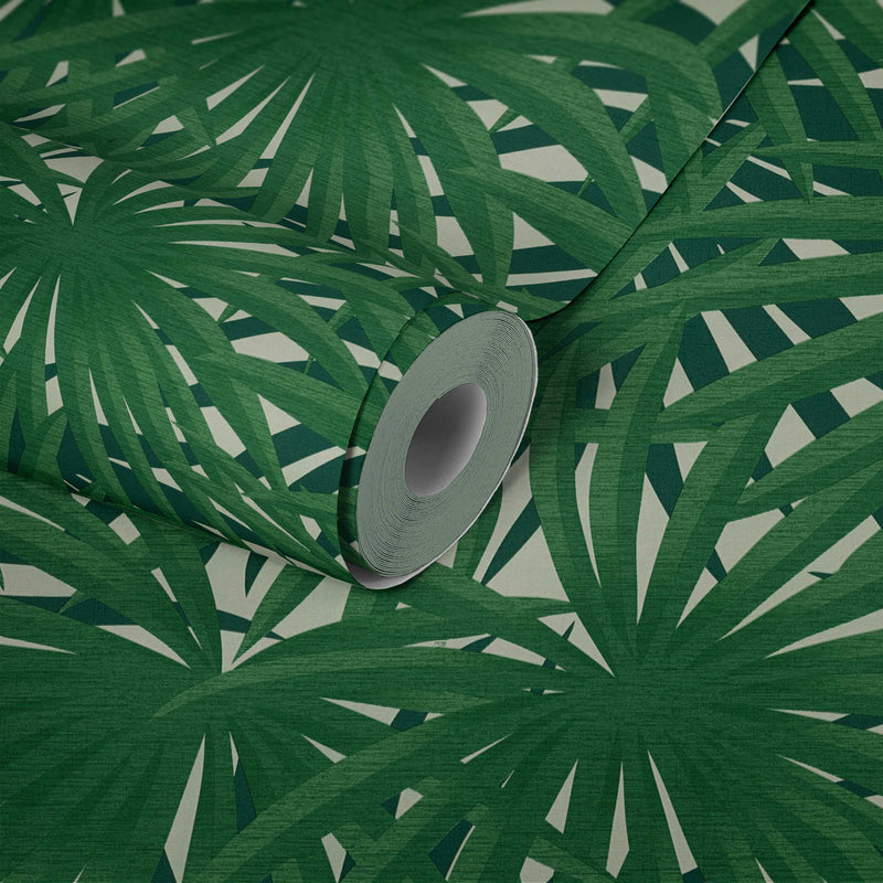 Marrakech Palms Wallpaper - Green/Metallic/White