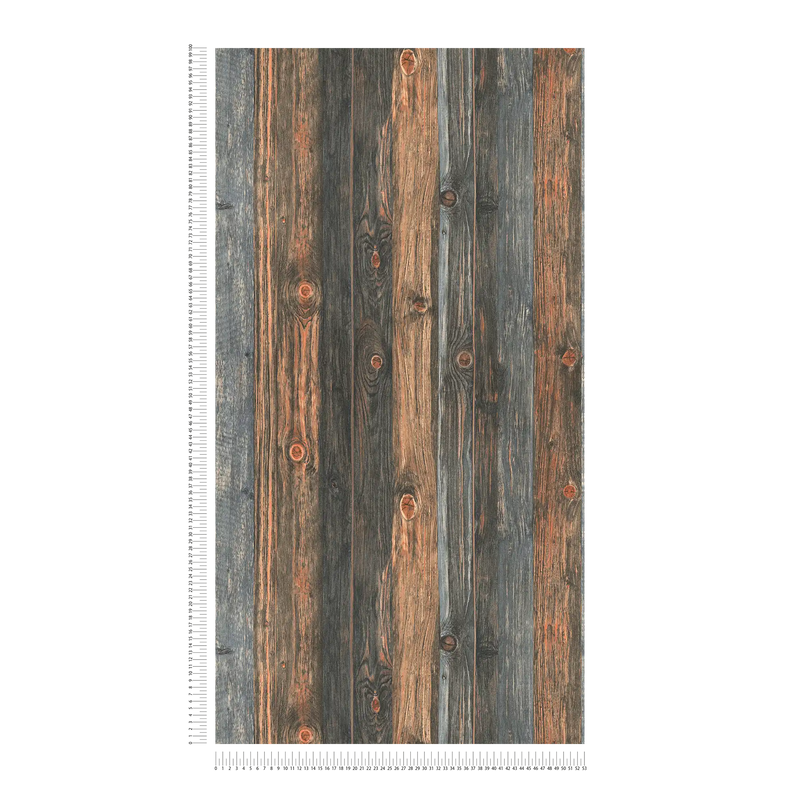 Distressed Wood Wallpaper - Blue Brown