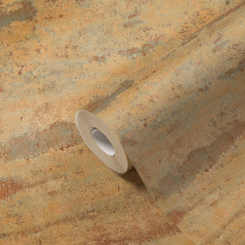 Tibo Grunge, rustic plaster look Wallpaper - Orange/grey/blue