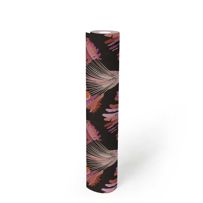 Watercolour Fan Trees Wallpaper (Jungle Chic Collection) - Black/Pink