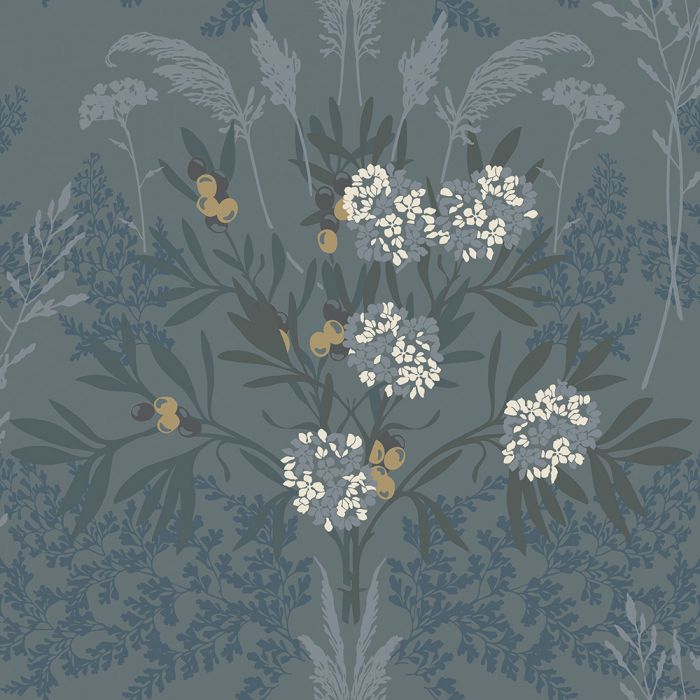 Sample - Strandäng -  Coastal Bouquet Wallpaper - Blue