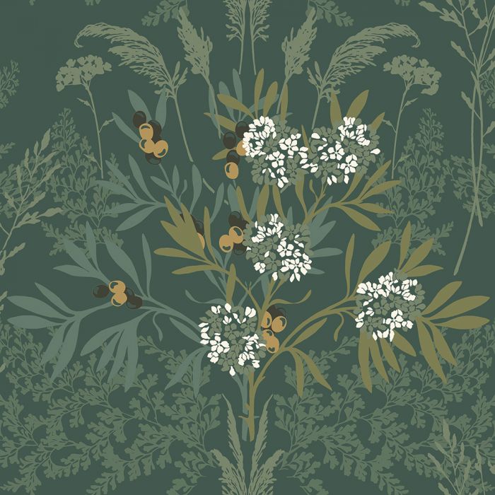 Sample - Strandäng -  Coastal Bouquet Wallpaper - Green