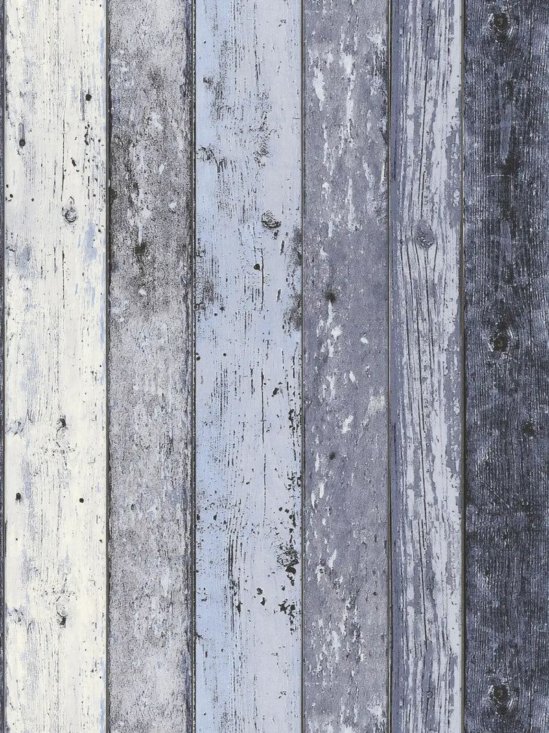 Distressed Wood Wallpaper - Blue