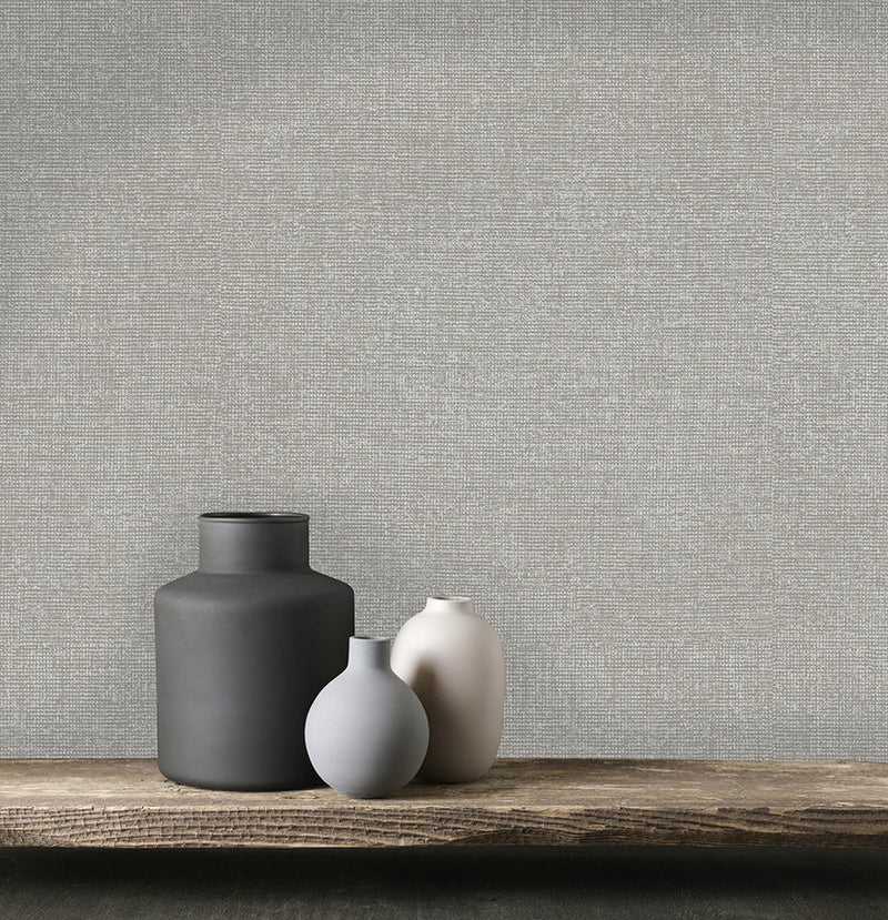 Sample - Lulea - Hessian Fabric Effect Wallpaper - Dark Grey- Discontinuing