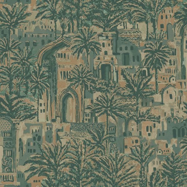 Tipaza - Metallic Palms Wallpaper - Green- Discontinuing