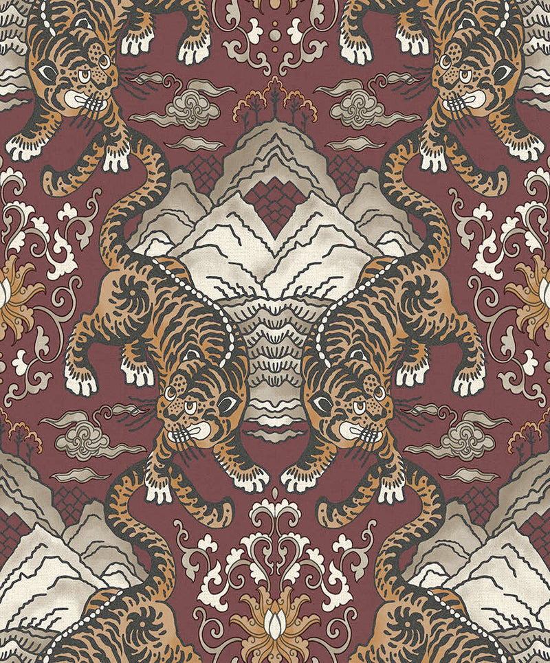 Tora - Chinese Tiger Wallpaper - Maroon