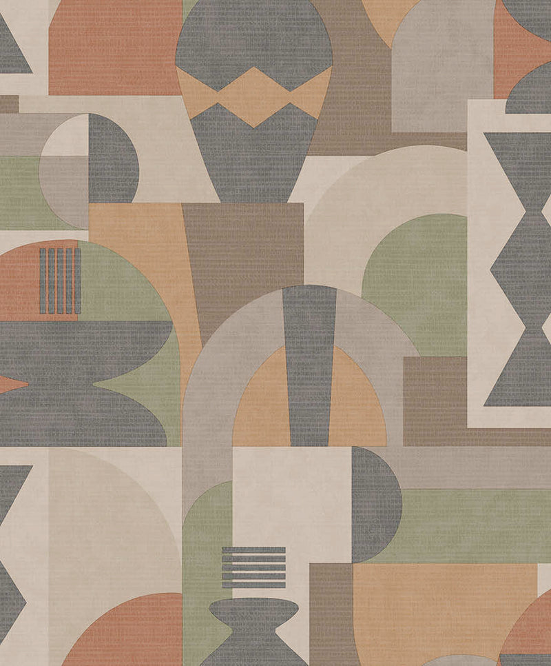 Sample - Khalili - Bazaar Geometric Wallpaper - Khaki/Orange