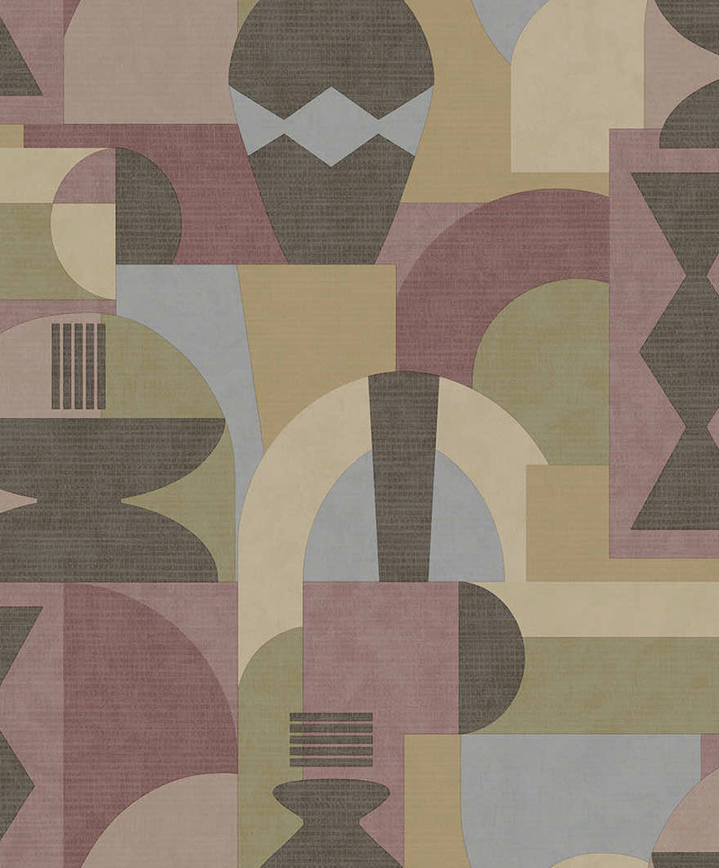 Sample - Khalili - Bazaar Geometric Wallpaper - Maroon/Beige