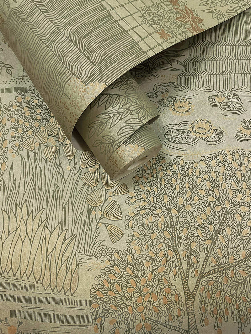 Mirissa - Faux Embroidered Garden Wallpaper - Khaki