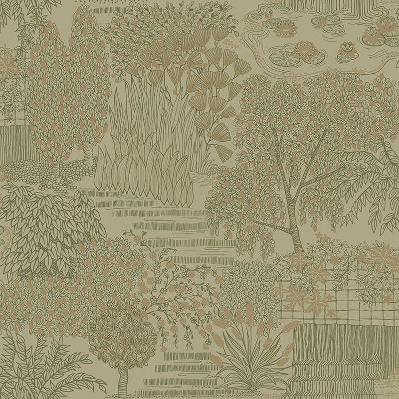 Mirissa - Faux Embroidered Garden Wallpaper - Khaki