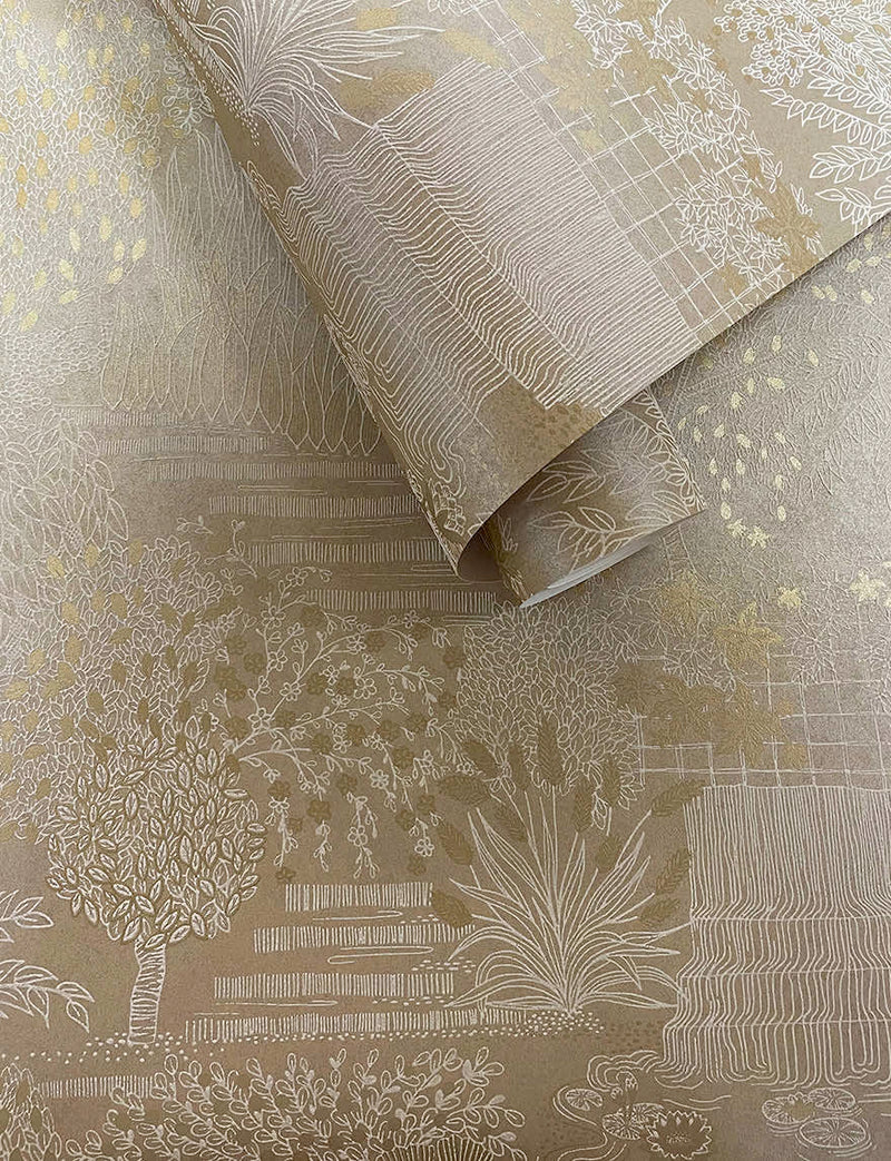 Mirissa - Faux Embroidered Garden Wallpaper - Gold