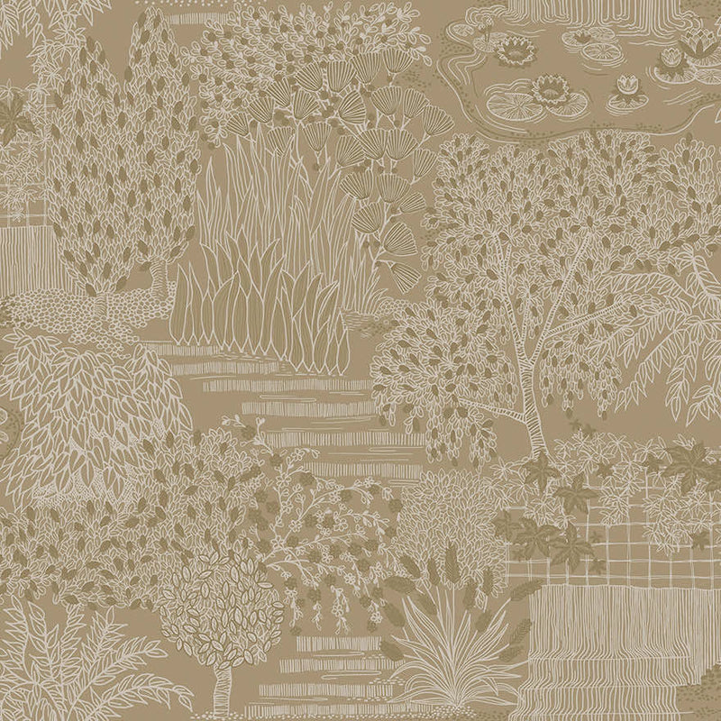 Sample - Mirissa - Faux Embroidered Garden Wallpaper - Gold