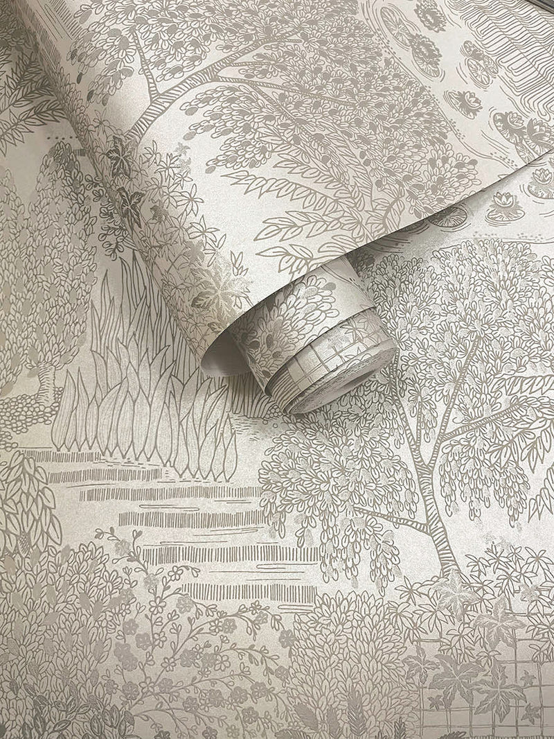 Mirissa - Faux Embroidered Garden Wallpaper - Dove