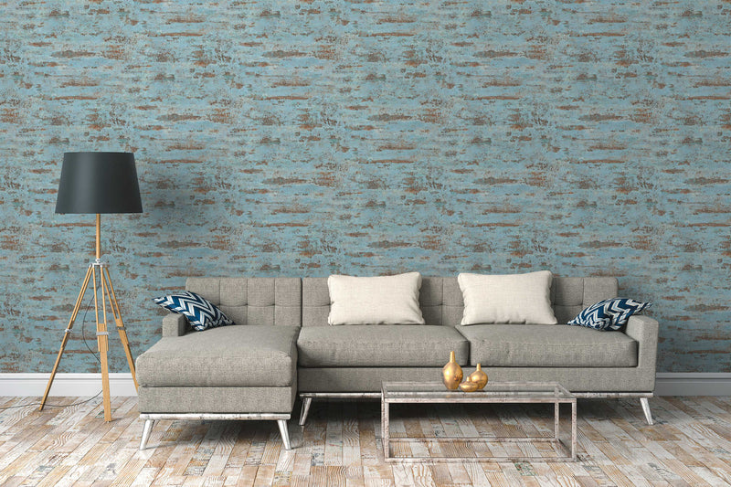 Tibo Grunge, rustic plaster look Wallpaper - Blue/brown