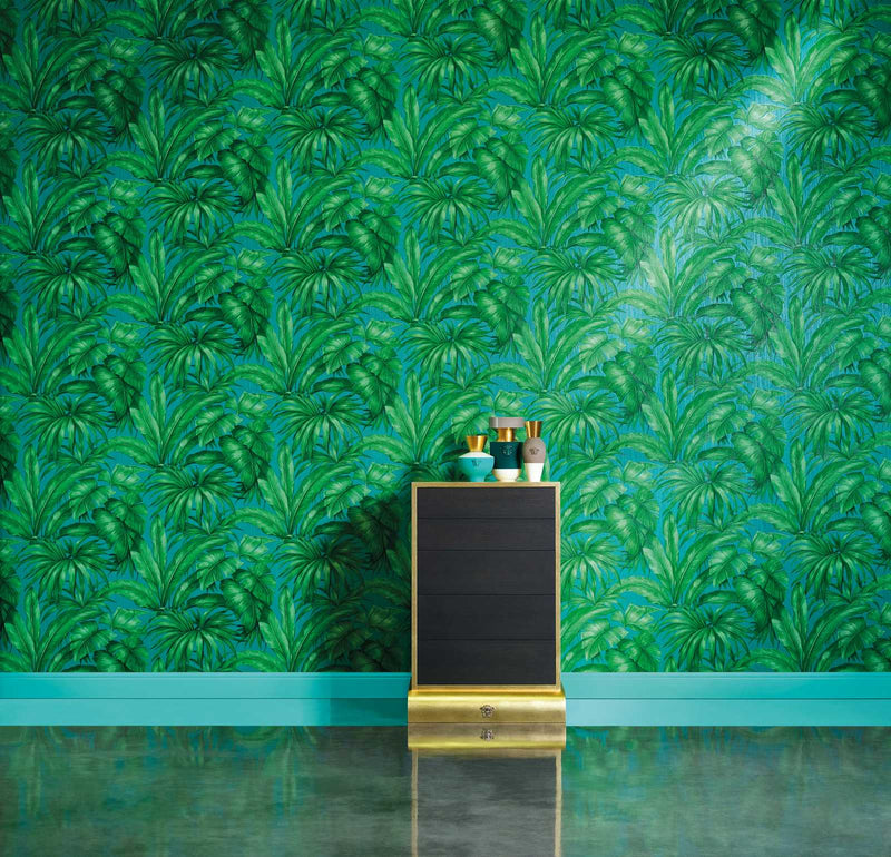 Versace Giungla Palm Leaves Wallpaper - Green/Teal