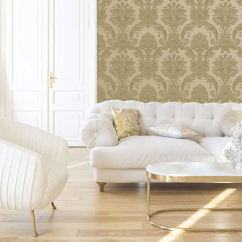 Amara Damask Wood Panel Wallpaper - Gold