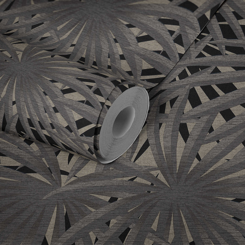 Marrakech Palms Wallpaper - Grey/Metallic/Black