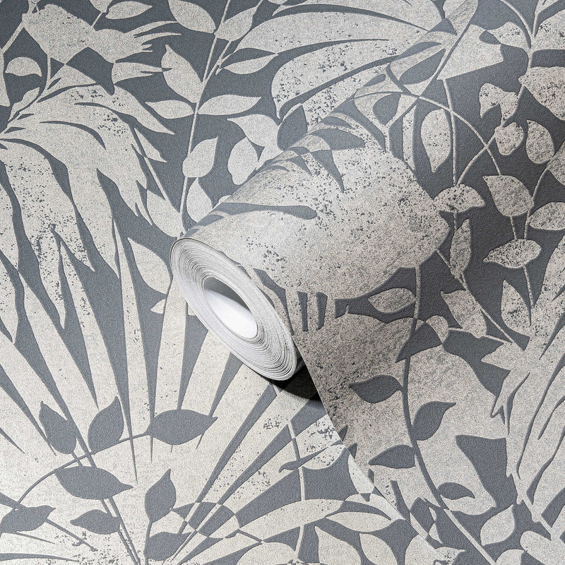 Subtle Leaf Wallpaper - Dark Grey/Silver