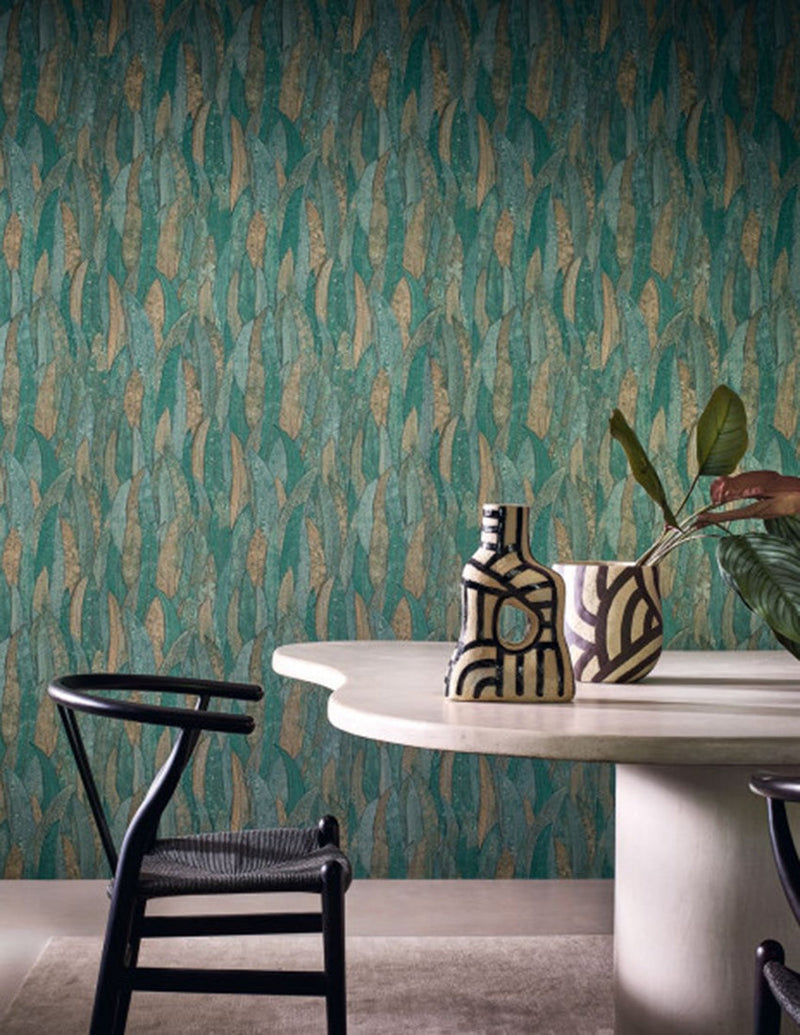 Neluwa Textured Leaves Wallpaper - Blue Green