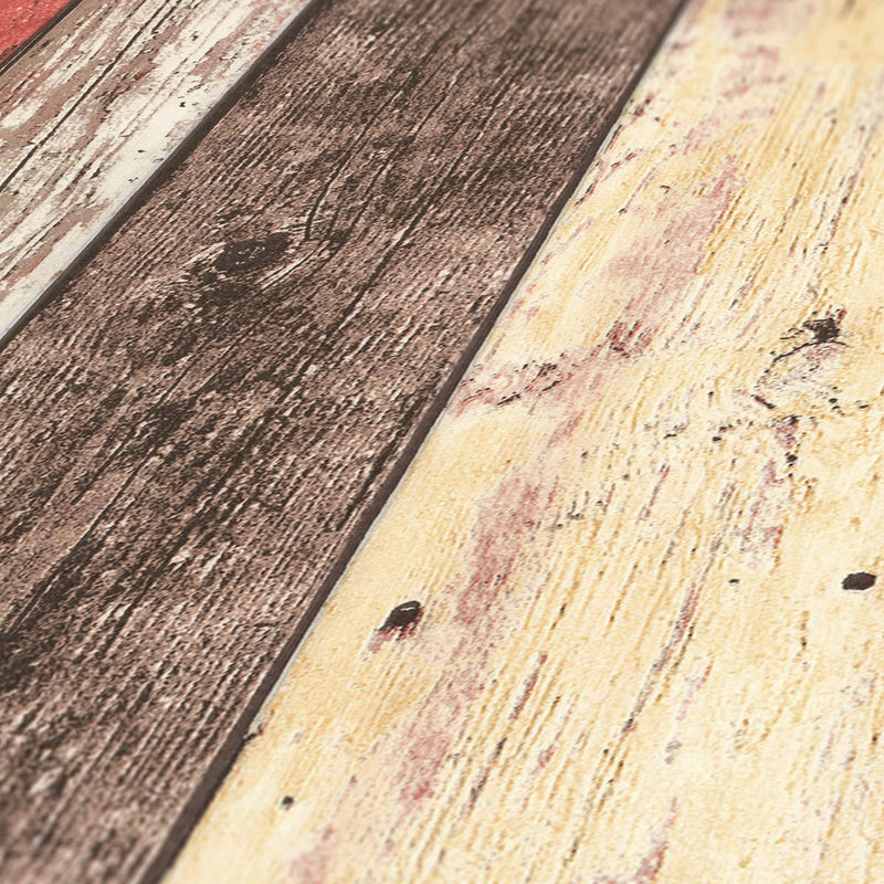 Distressed Wood Wallpaper - Red