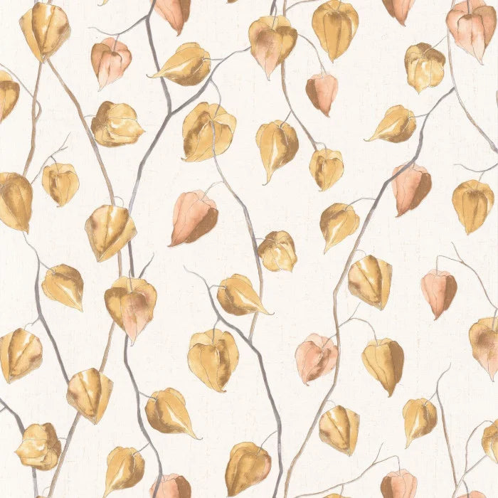 Lanternes Ginkgo Wallpaper - Yellow on White