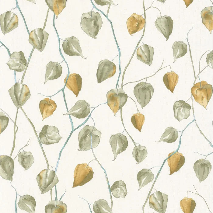 Lanternes Ginkgo Wallpaper - Sage on White