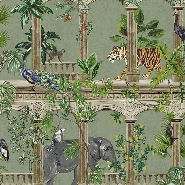 Petra - Ancient City Jungle Wallpaper - Sage - Discontinuing