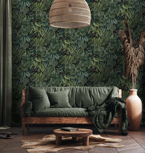 Cascading Garden - Lush Botanical Wallpaper - Navy