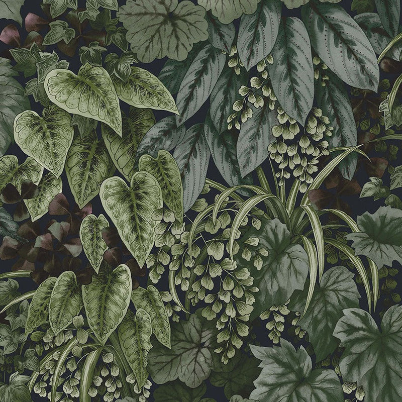 Sample - Cascading Garden - Lush Botanical Wallpaper - Navy