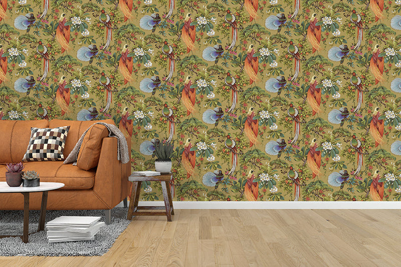 Yasuni - Orential Tropical Bird Wallpaper - Ochre