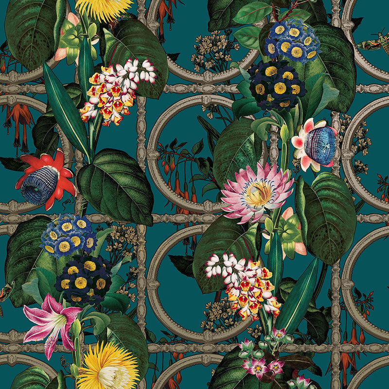 Sample - Alata - floral trellis wallpaper - Teal