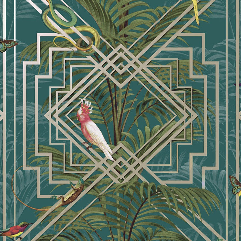 Akello - Tropical Art Deco Wallpaper - Turquoise