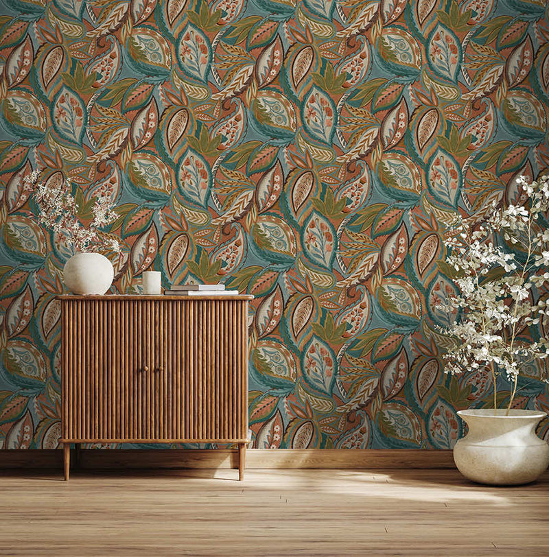 Amaira - Modern Paisley Wallpaper - Orange