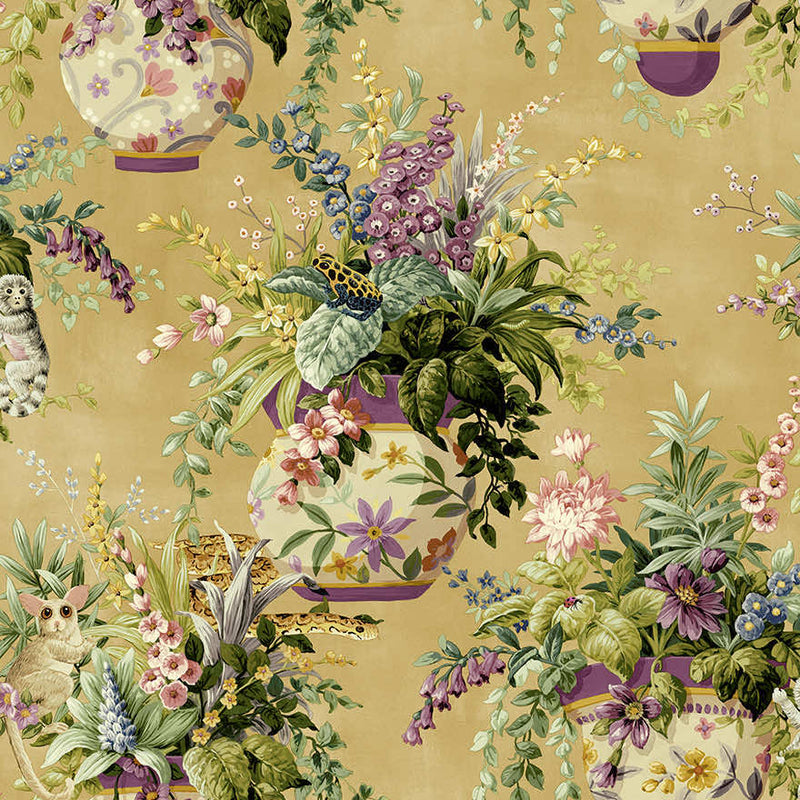 Sample - Rivara - Vase and Wildlife Wallpaper - Ochre