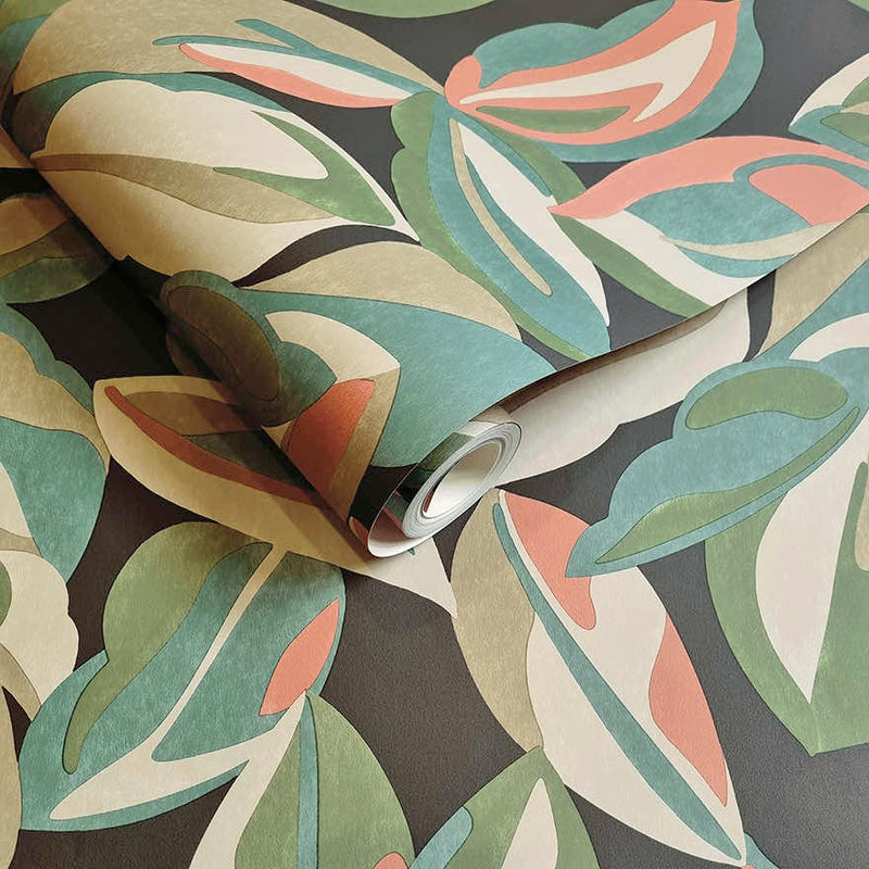 Nicolai Leaf Wallpaper - Charcoal