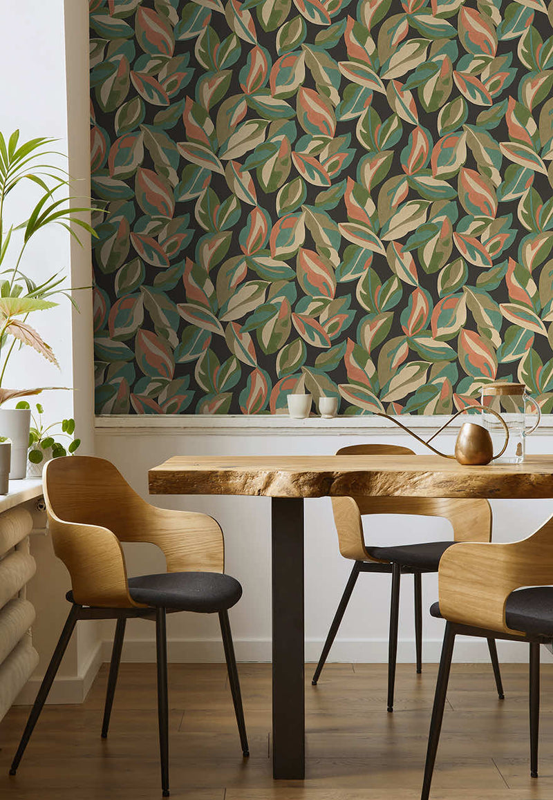 Nicolai Leaf Wallpaper - Charcoal