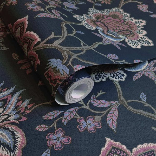 Regan - Artistic Floral Wallpaper - Navy