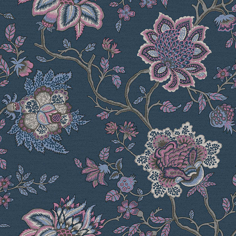 Sample - Regan - Artistic Floral Wallpaper - Navy