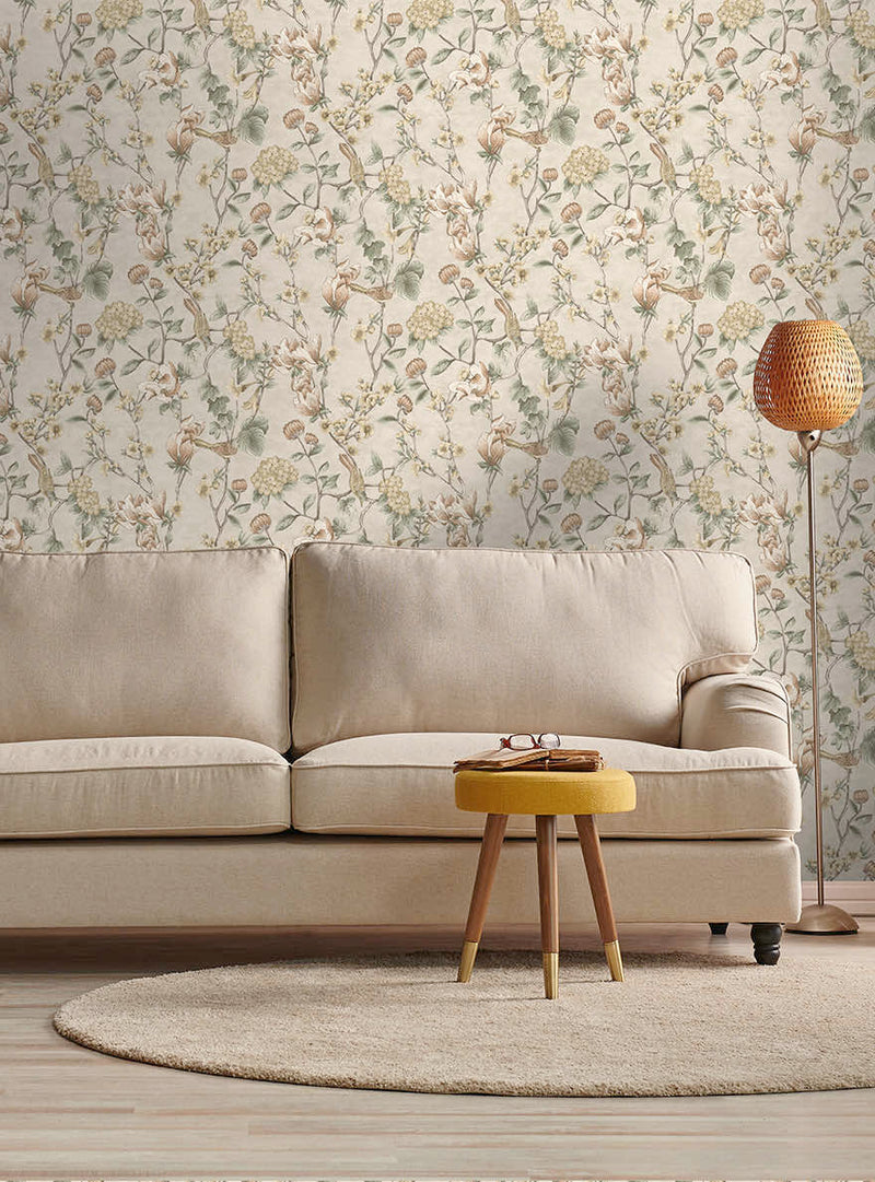 Nightingale - Floral Wallpaper - Cream