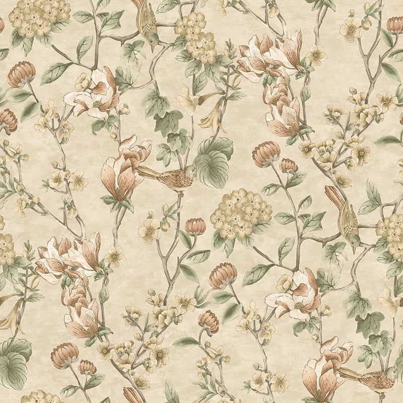 Nightingale - Floral Wallpaper - Cream