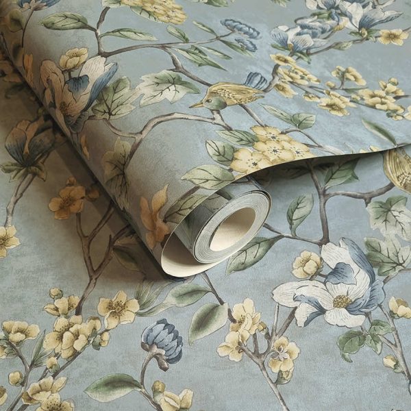 Nightingale - Floral Wallpaper - Blue