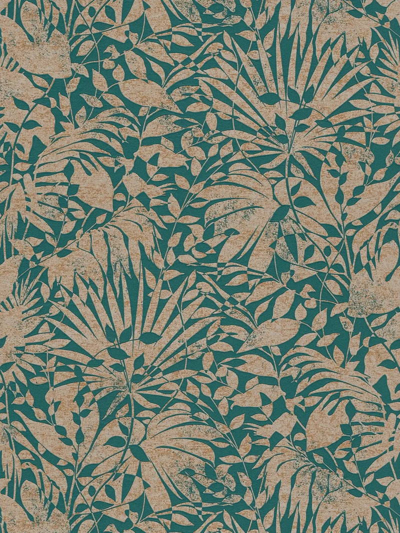 Subtle Leaf Wallpaper - Green/Copper