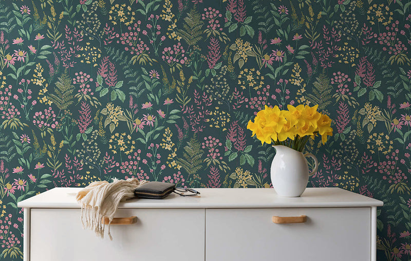 Calvert Meadows Wallpaper - Teal/Pink