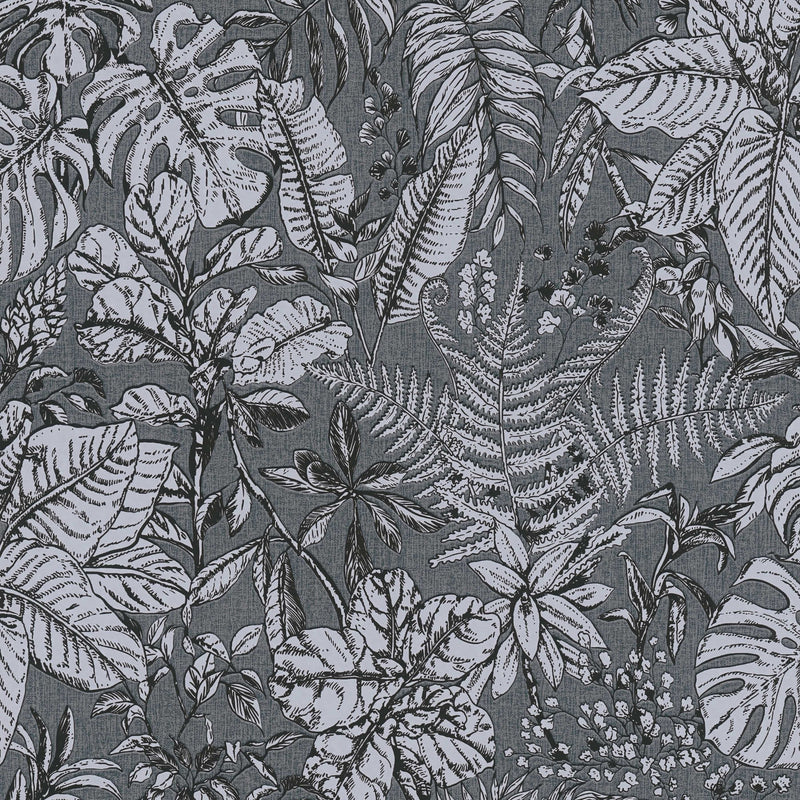 Leafy Dreams, monstera and ferns Wallpaper - Black