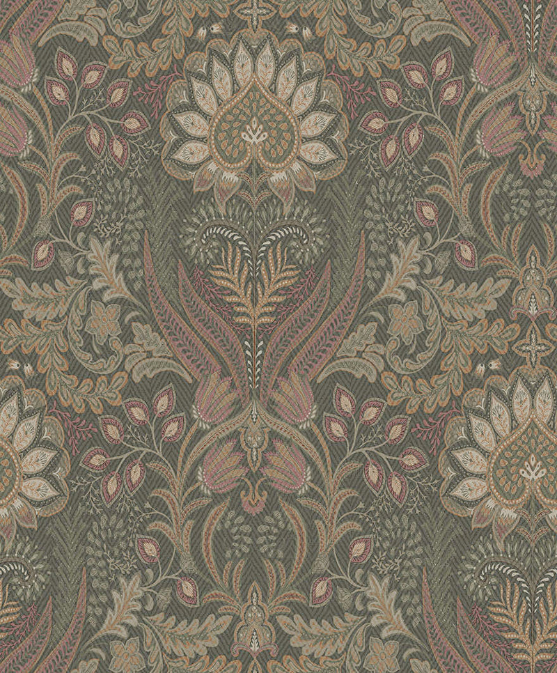 Tahini Damask Bead Wallpaper - Burnt Orange