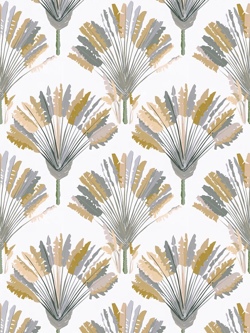 Watercolour Fan Trees Wallpaper (Jungle Chic Collection) - White/Cream