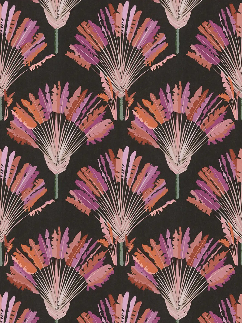 Watercolour Fan Trees Wallpaper (Jungle Chic Collection) - Black/Pink