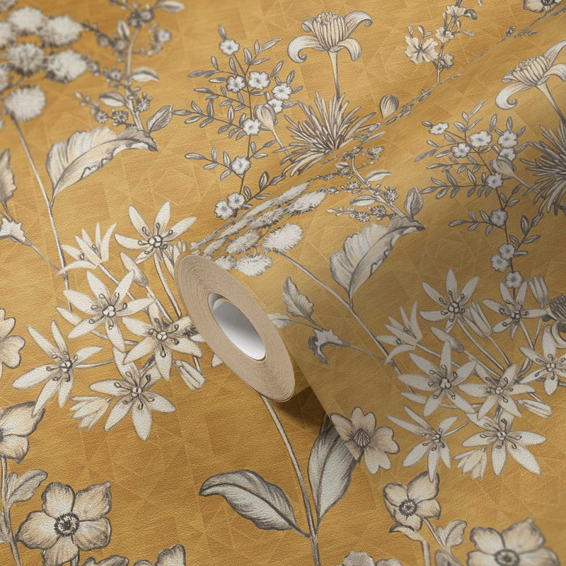 Stockholm Floral Wallpaper - Yellow Ochre